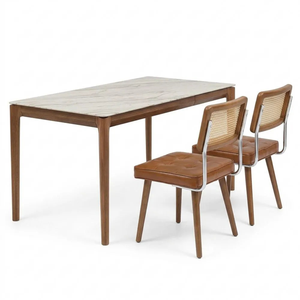 Polsterstühle mit Rattan-Rückenlehne, 2er Set, Stabil bis 150 kg