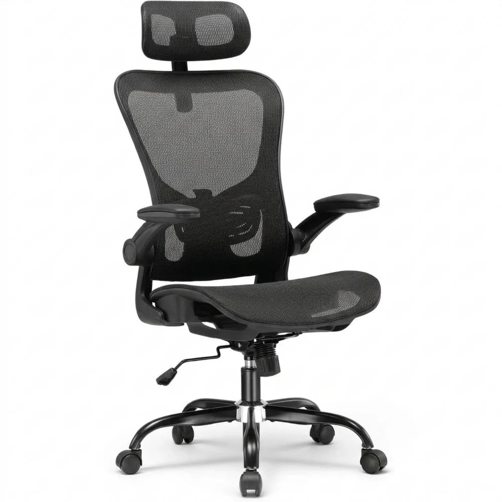 Ergonomischer Schreibtischstuhl mit Kopfstütze und Lendenwirbelstütze, verstellbare Armlehnen, Mesh-Gaming-Stuhl, bis 150kg belastbar