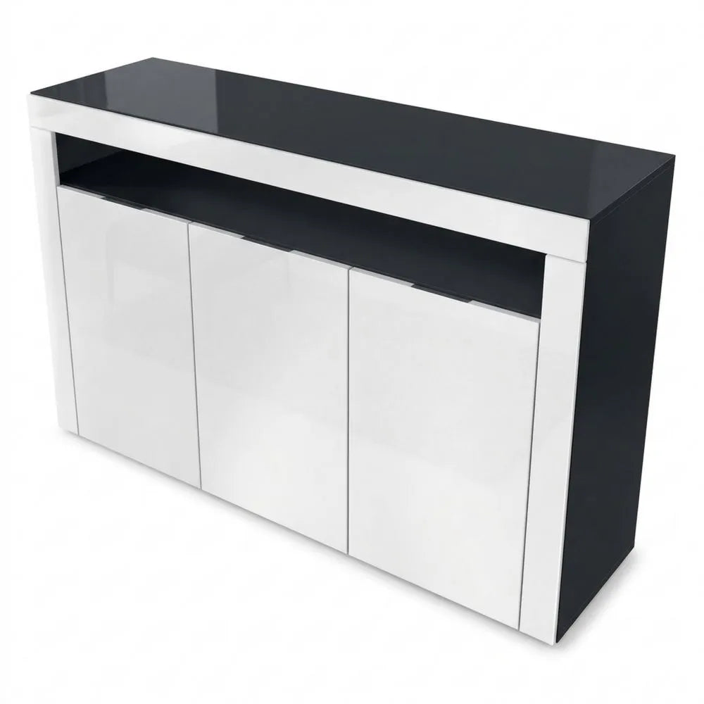 Moderne Sideboard mit Türen und offenem Fach, Schwarz und Weiß, 155 x 92 x 40 cm